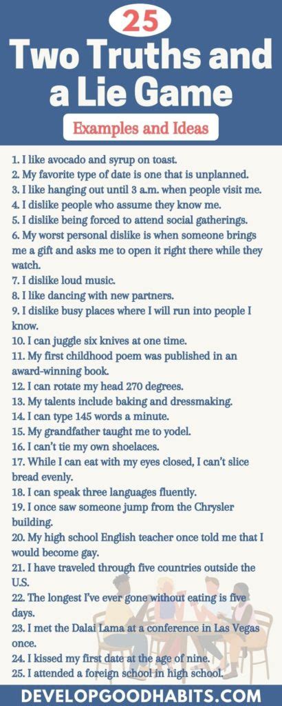99 Fun Two Truths and a Lie Game Examples & Ideas .